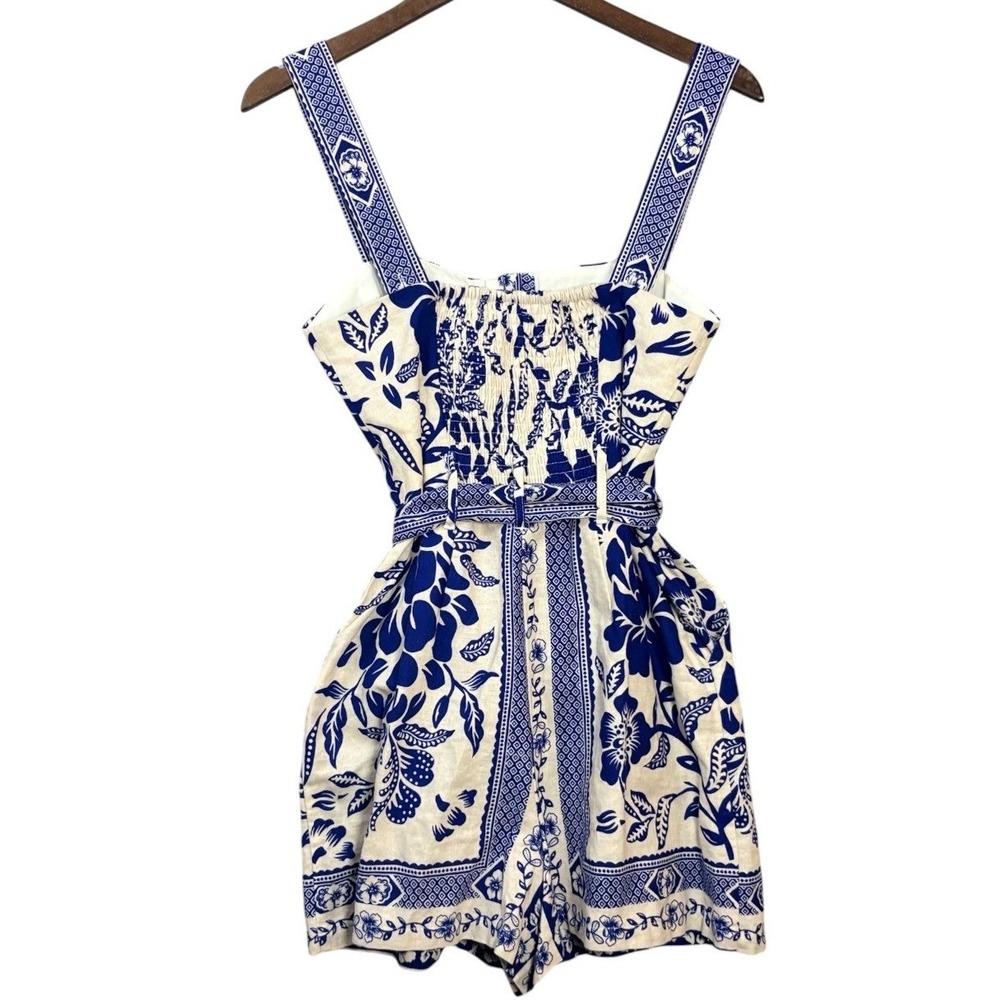 Rachel Zoe Blue and White Floral Print Tie-Waist Romper - Picture 3 of 10